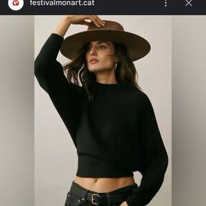 Anthropologie Black Ribbed Sweater mock tutleneck